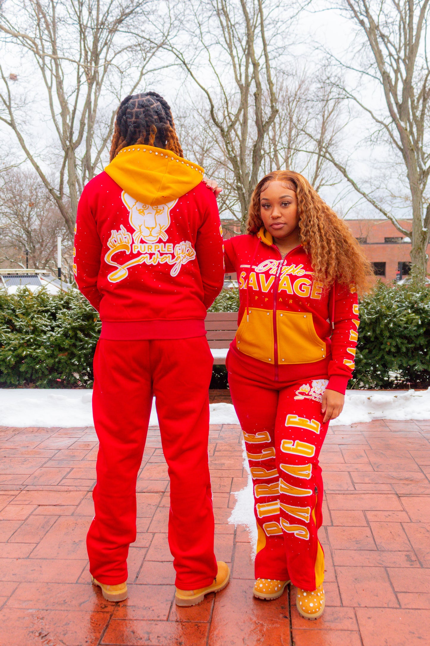 Rhinestone Flared Jogger Sets