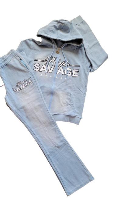 Unisex Light Blue Washed Stacked Jogger