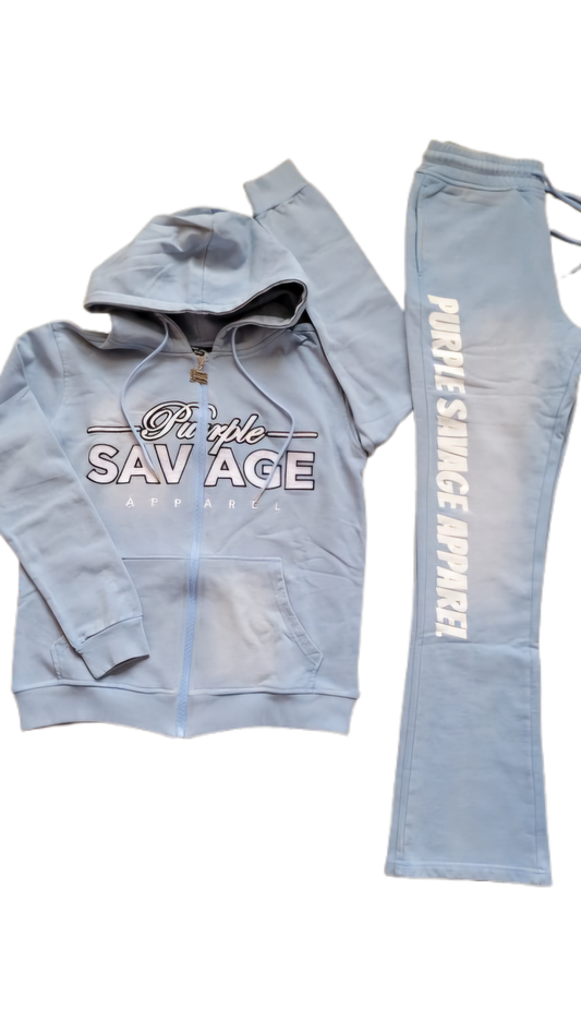 Unisex Light Blue Washed Stacked Jogger