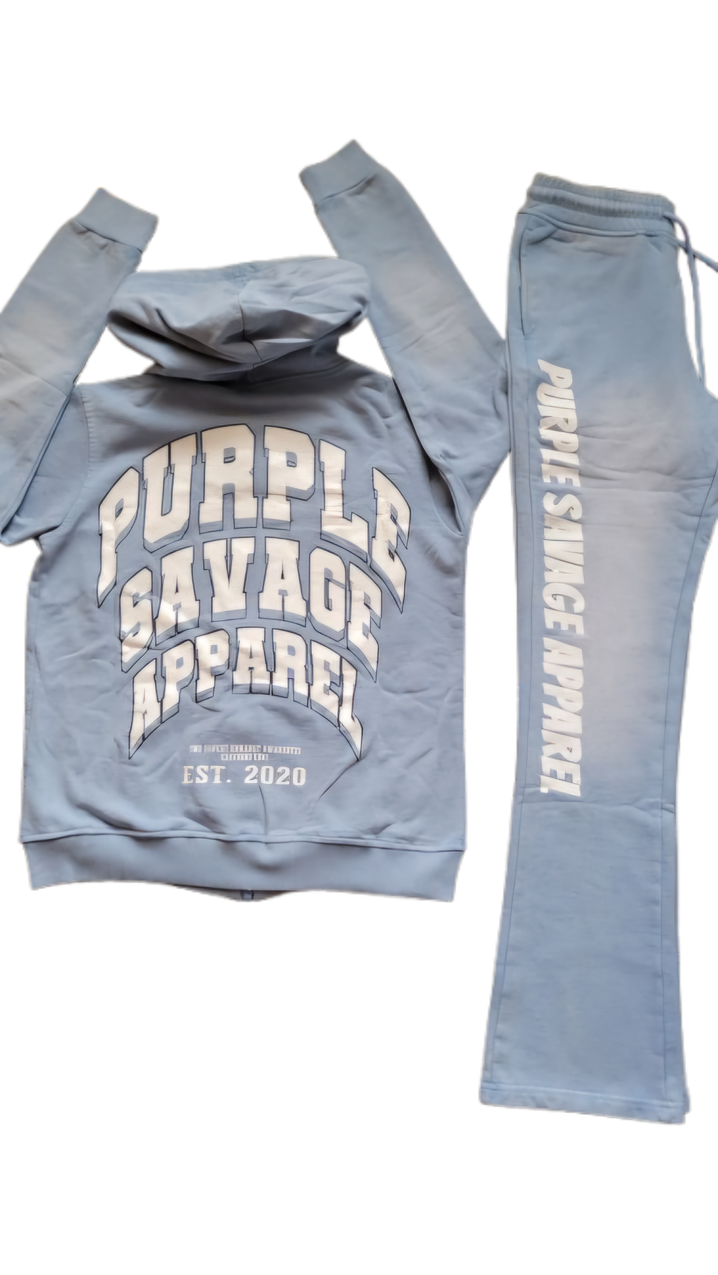 Unisex Light Blue Washed Stacked Jogger