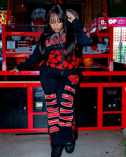 Lovers Collection Rhinestone Flared Jogger Set