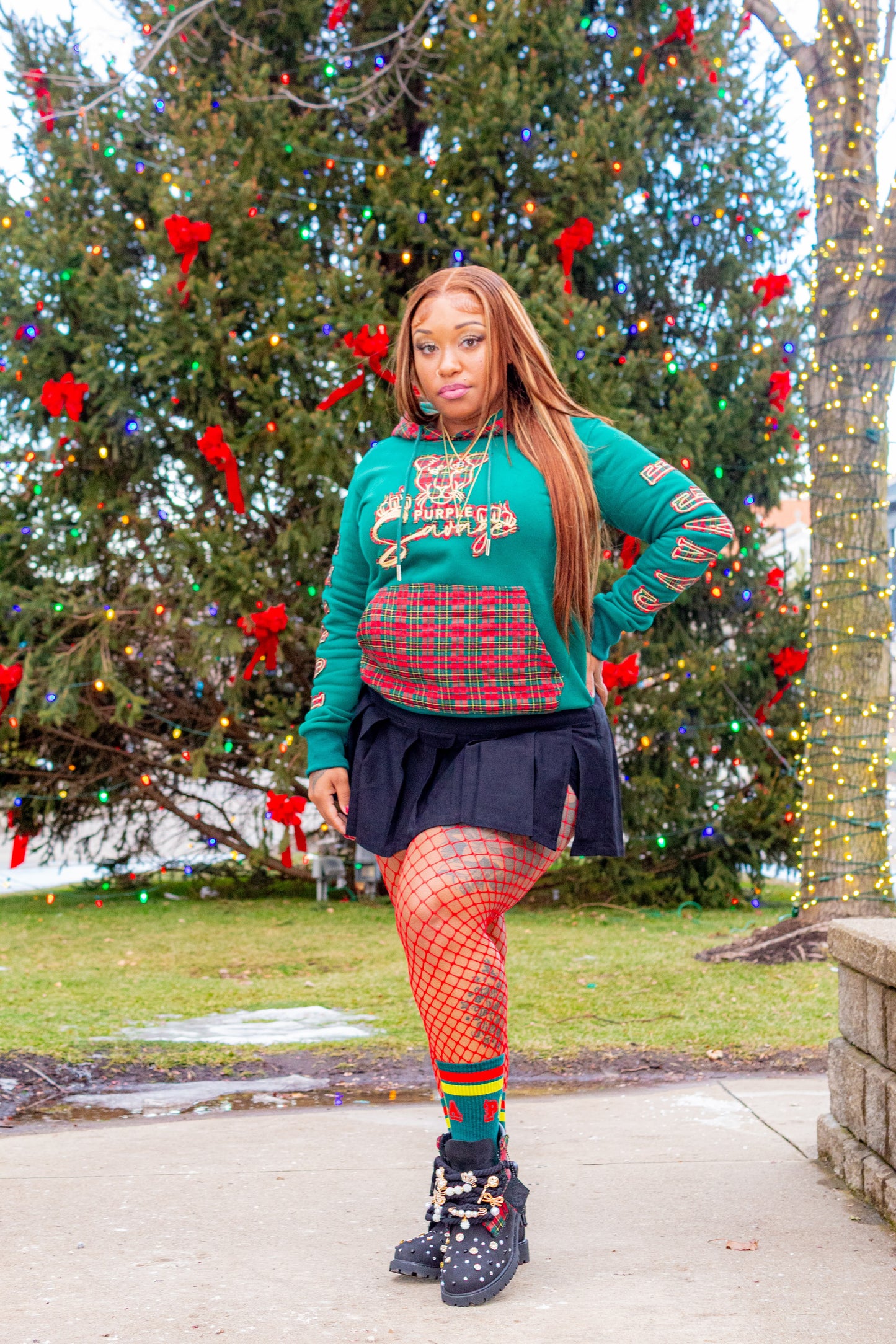 Christmas Plaid Hoodie with Crew Socks