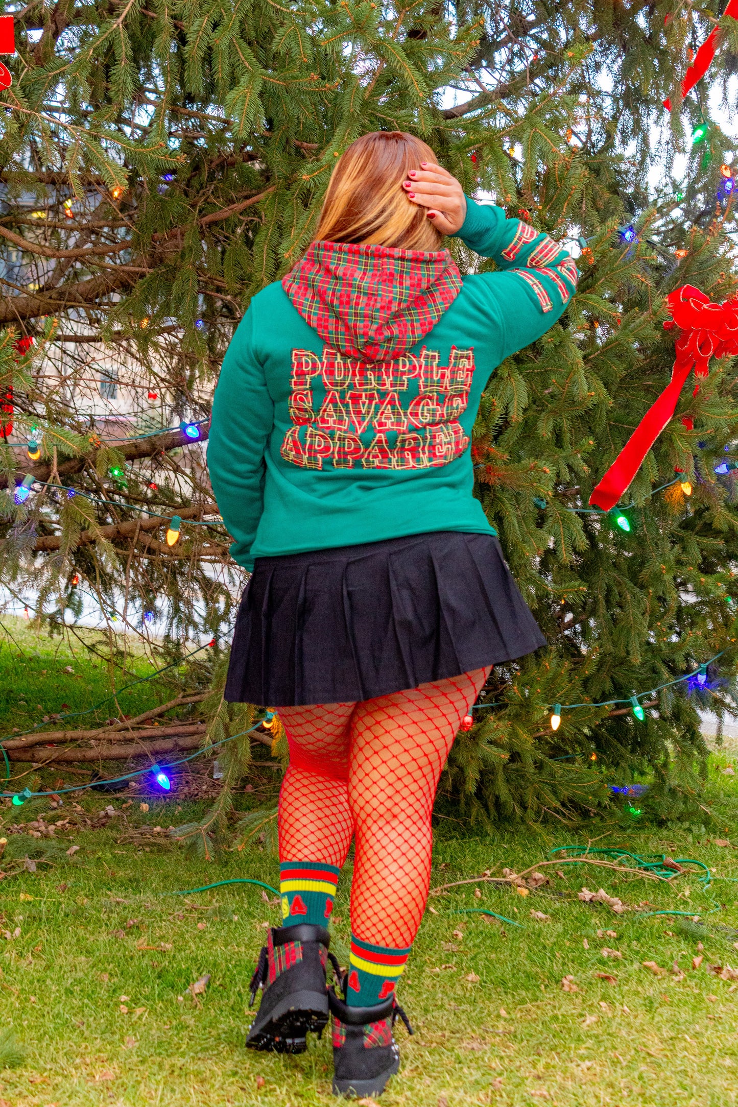Christmas Plaid Hoodie with Crew Socks