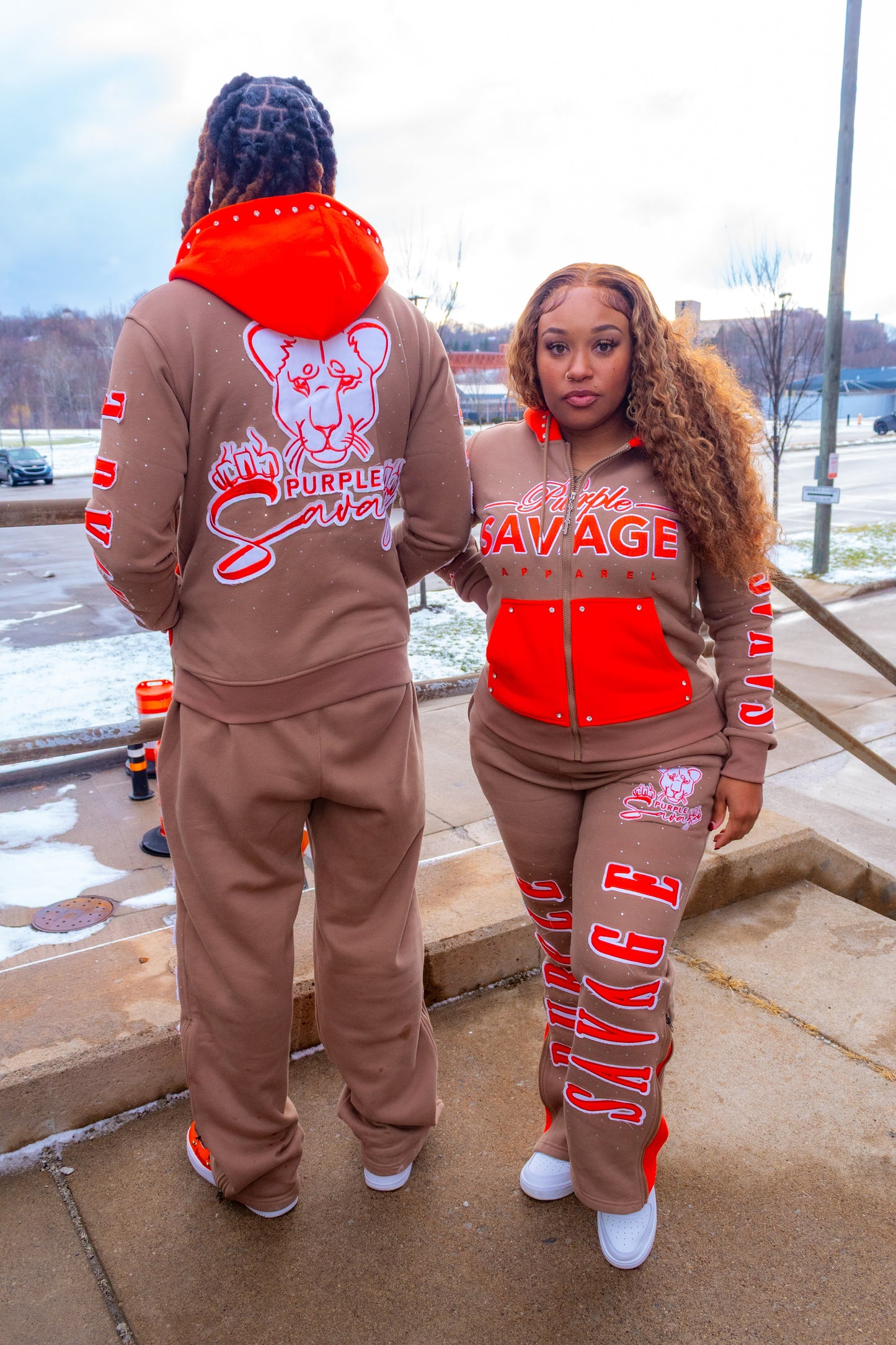 Rhinestone Flared Jogger Sets