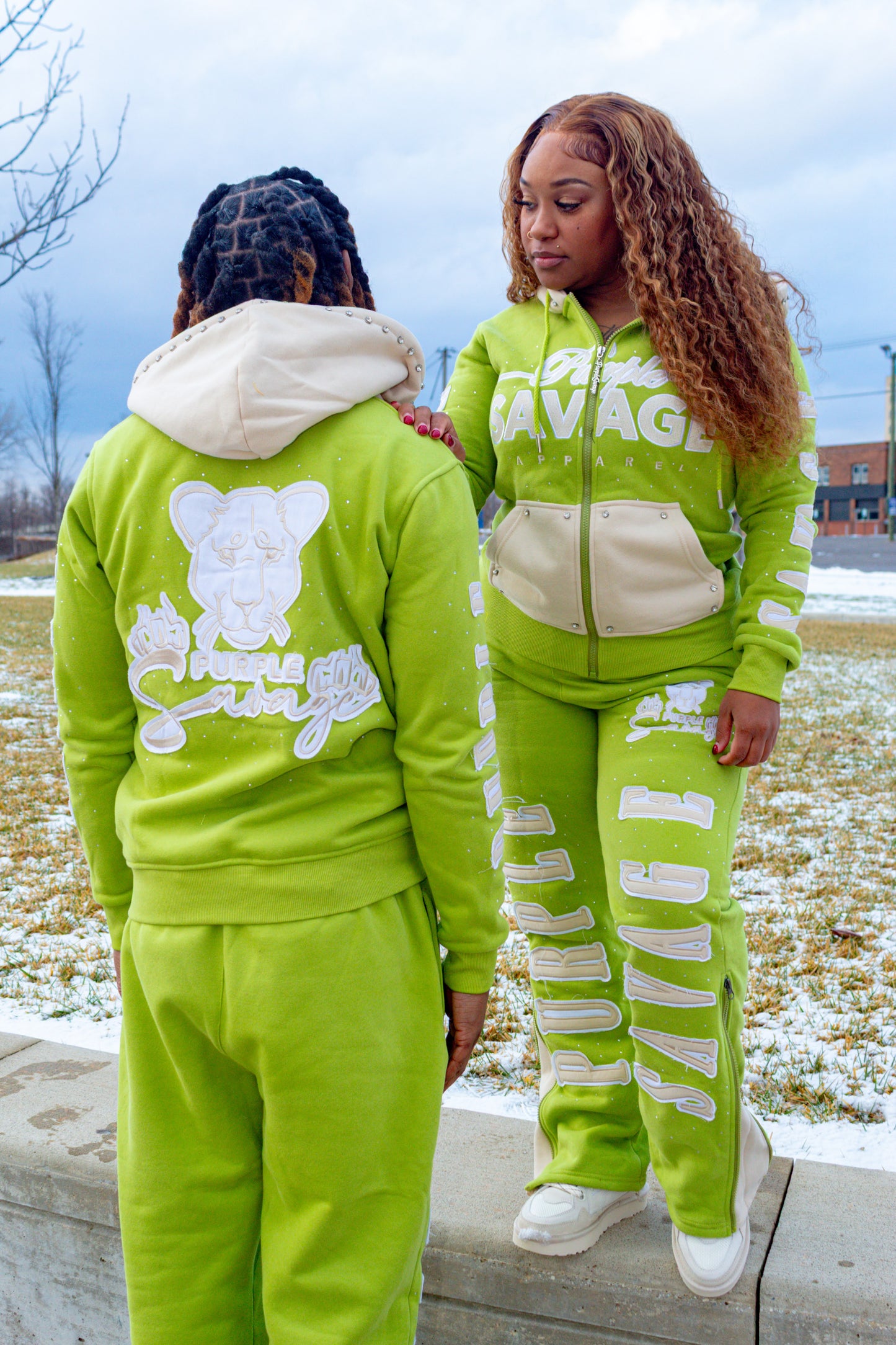 Rhinestone Flared Jogger Sets