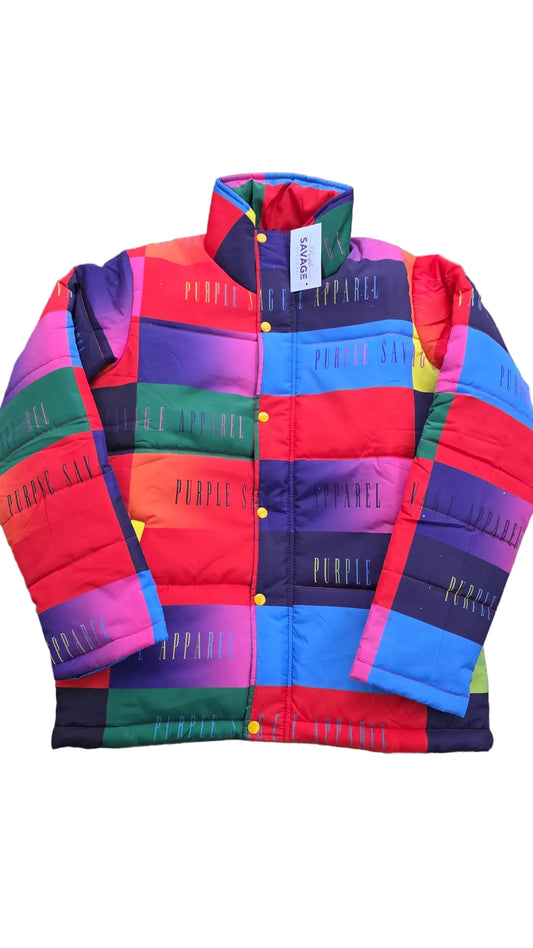 Multicolored All Over Logo Puffer Coat
