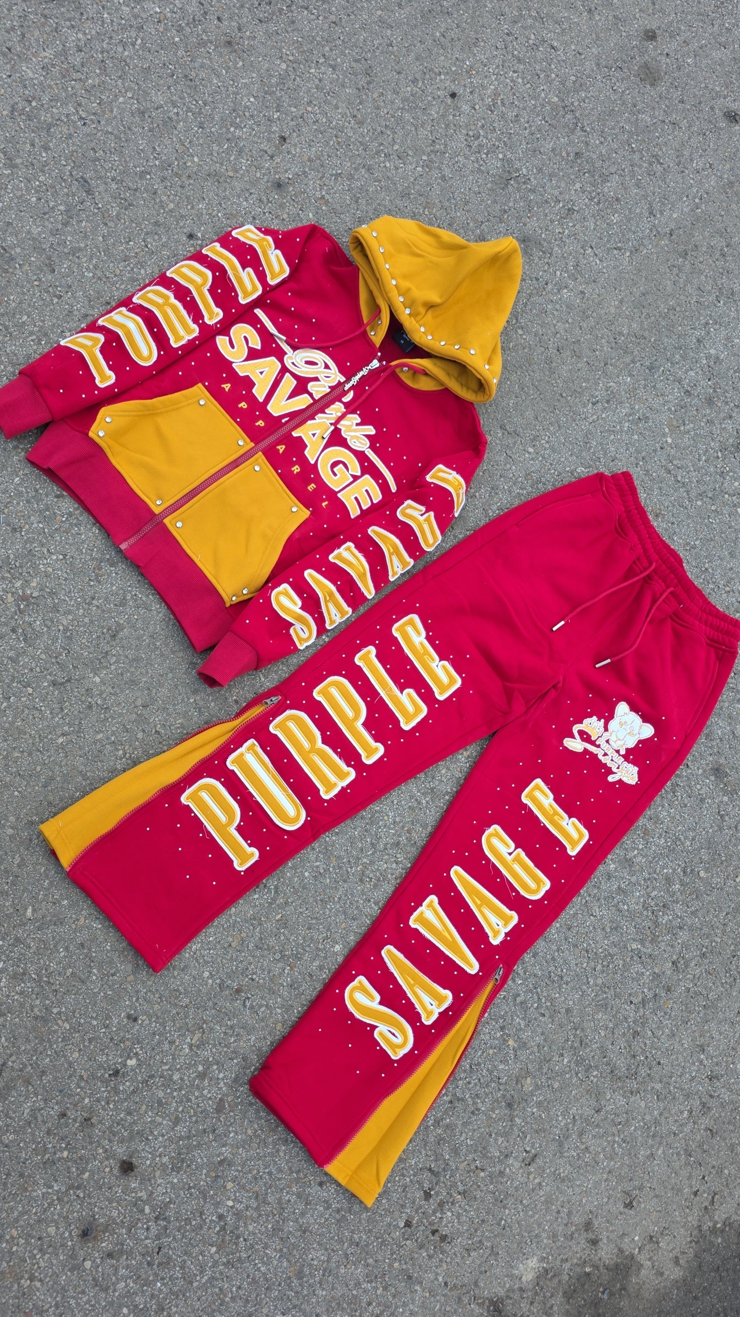 Rhinestone Flared Jogger Sets