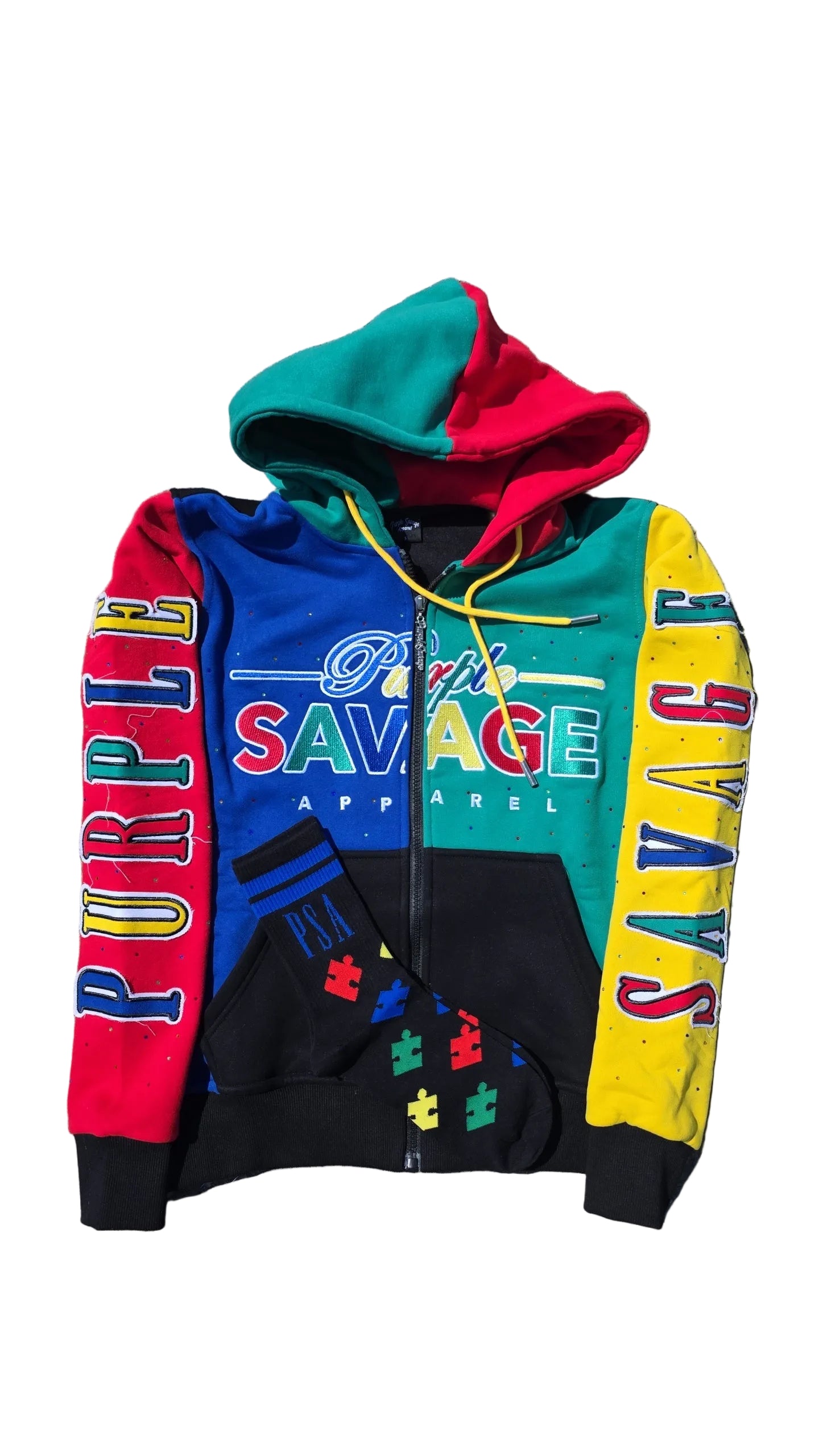 Multicolored Rhinestone Autism Awareness Hoodie with Crew Socks
