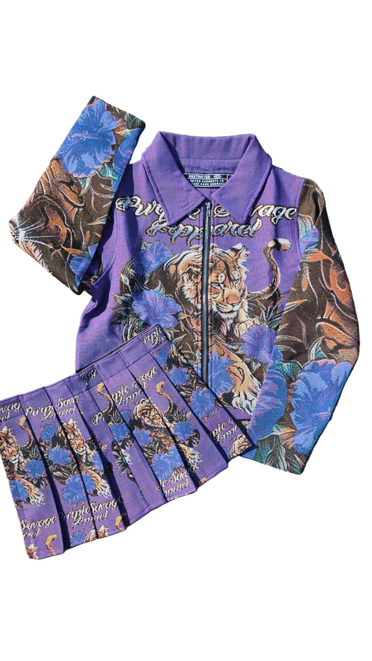 Women's Lion Hibiscus Field Tapestry Pleaded Skirt Set