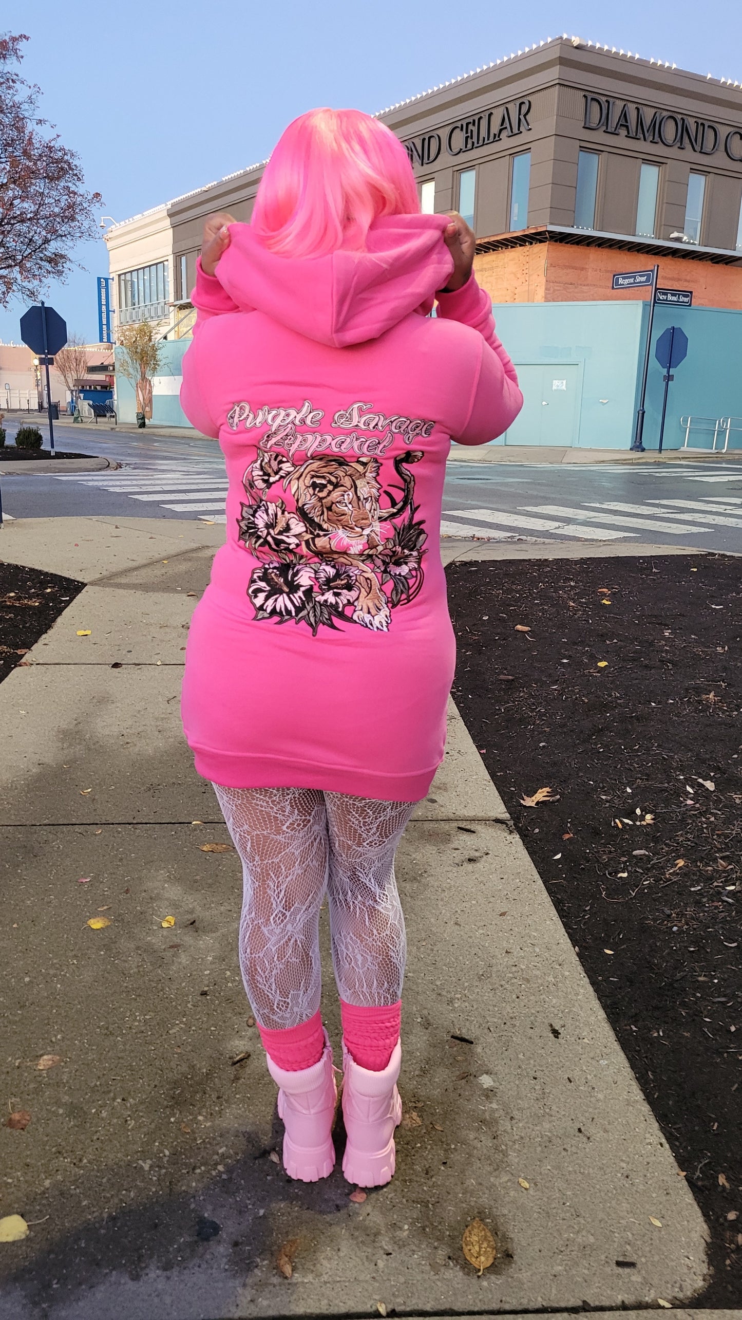 Lion Hibiscus Field Hoodie Zip up Dress